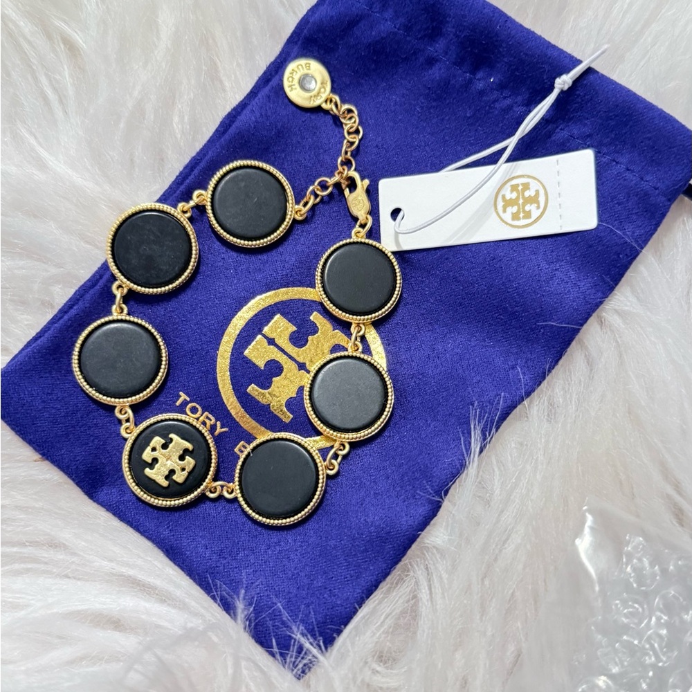 Tory Burch Black and Gold Circle Bracelet